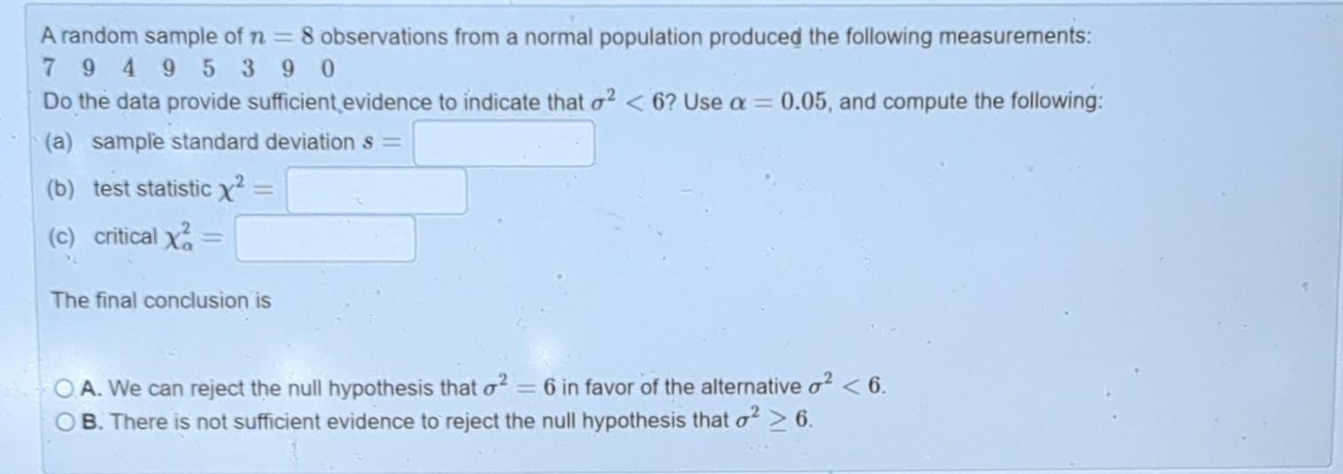 A random sample of n=8 observations from a normal | Chegg.com