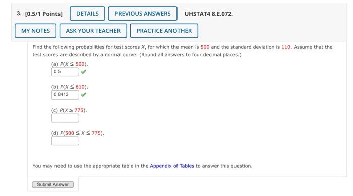 Solved Find the following probabilities for test scores X, | Chegg.com