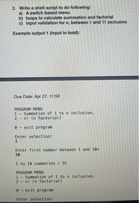 Solved 2. Write a shell script to do following: a) A switch | Chegg.com