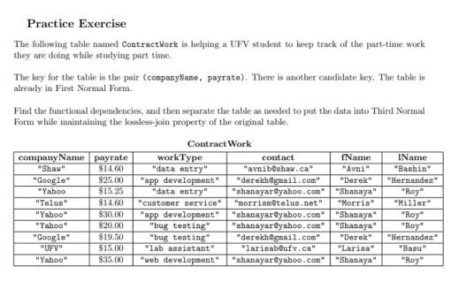 Solved Practice Exercise The following table named | Chegg.com