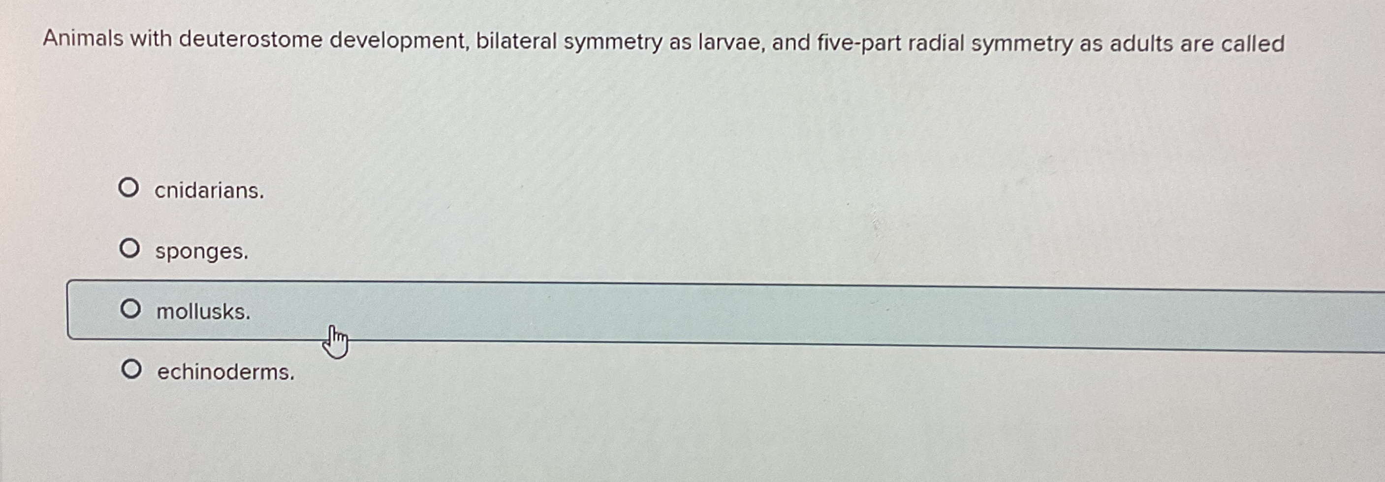 [Solved] Animals with deuterostome development, bilateral s