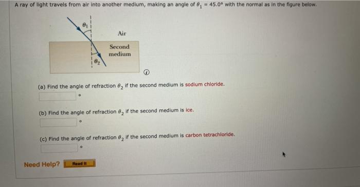 Solved A ray of light travels from air into another medium, | Chegg.com