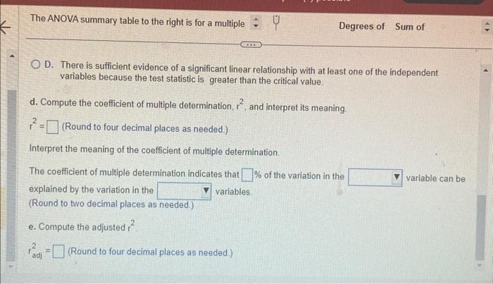 Solved The ANOVA summary table to the right is for a | Chegg.com