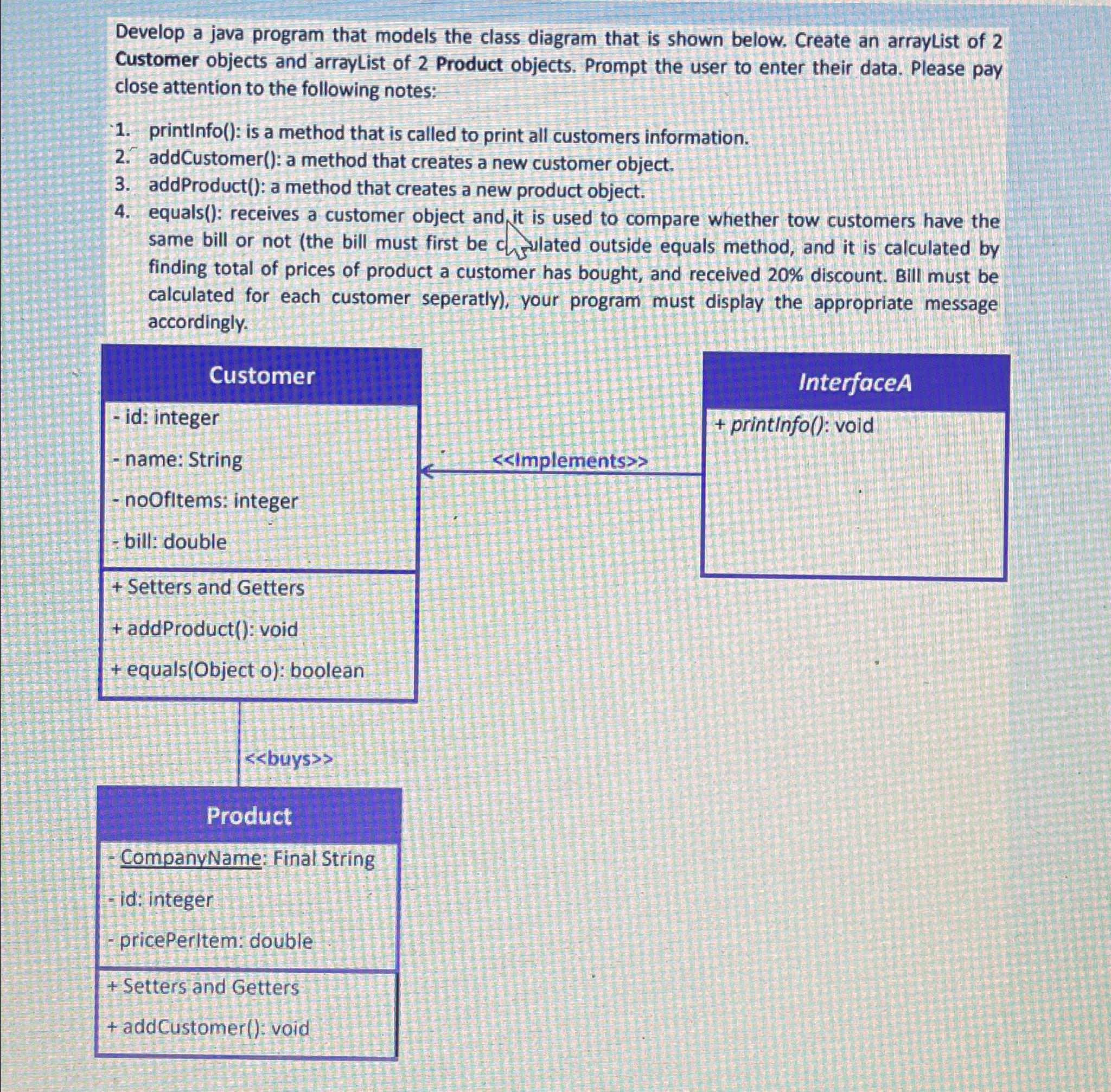 Solved Develop a java program that models the class diagram | Chegg.com
