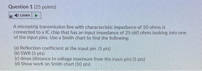 Solved Question 1 (25 points) Listen A microstrip | Chegg.com