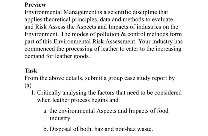 Solved Preview Environmental Management Is A Scientific | Chegg.com