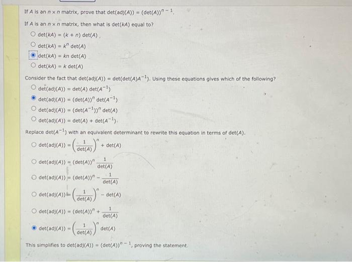 Solved If \\( A \\) is an \\( n \\times n \\) matrix, prove | Chegg.com