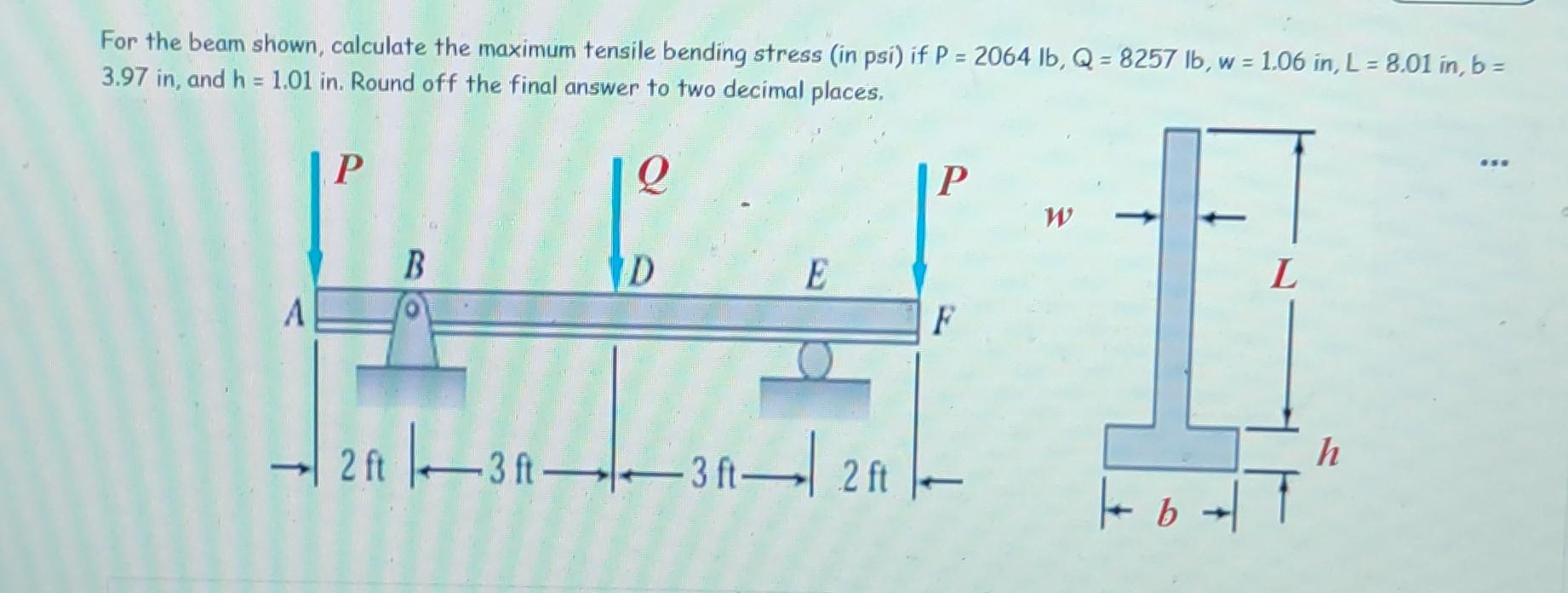 Solved For the beam shown, calculate the maximum tensile | Chegg.com