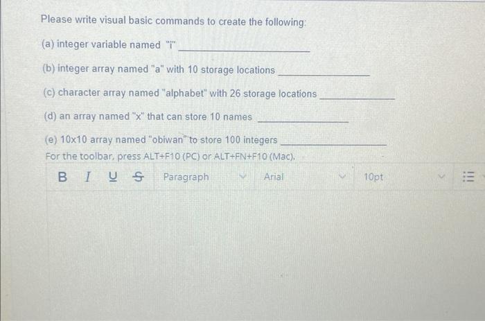 Solved Please write visual basic commands to create the | Chegg.com
