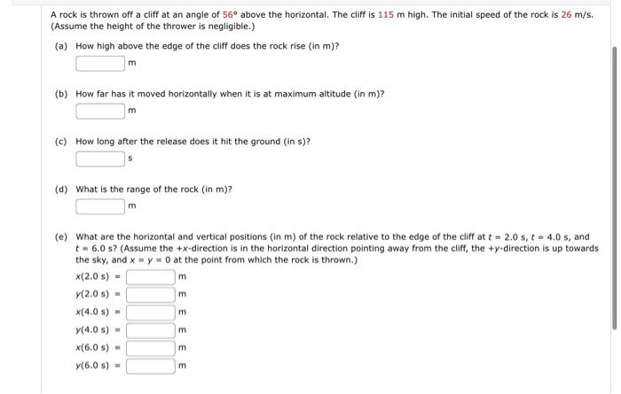 Solved A rock is thrown off a cliff at an angle of 56∘ above | Chegg.com
