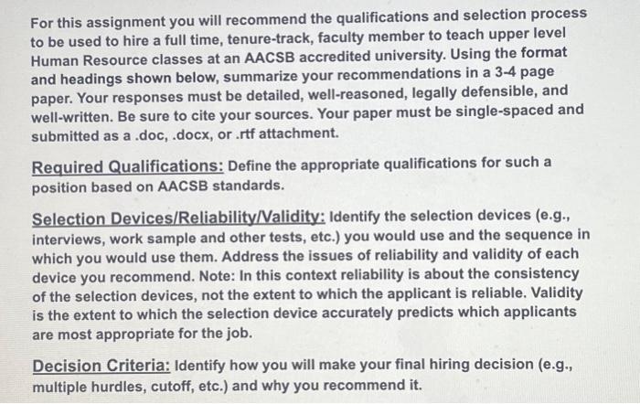Solved For this assignment you will recommend the | Chegg.com