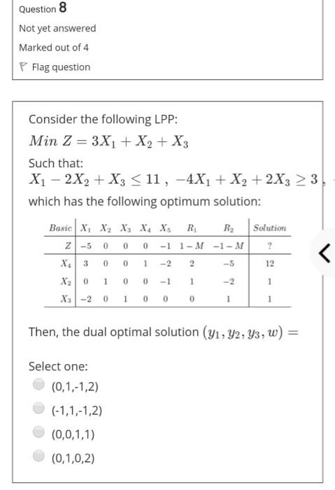 Solved Question 8 Not yet answered Marked out of 4 P Flag | Chegg.com