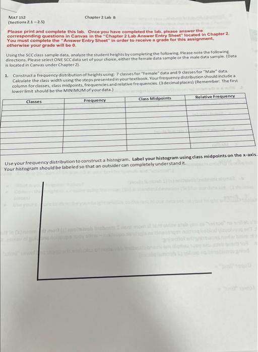 MAT 152 Chapter 2 Lab (Sections 21-25) Please print | Chegg.com