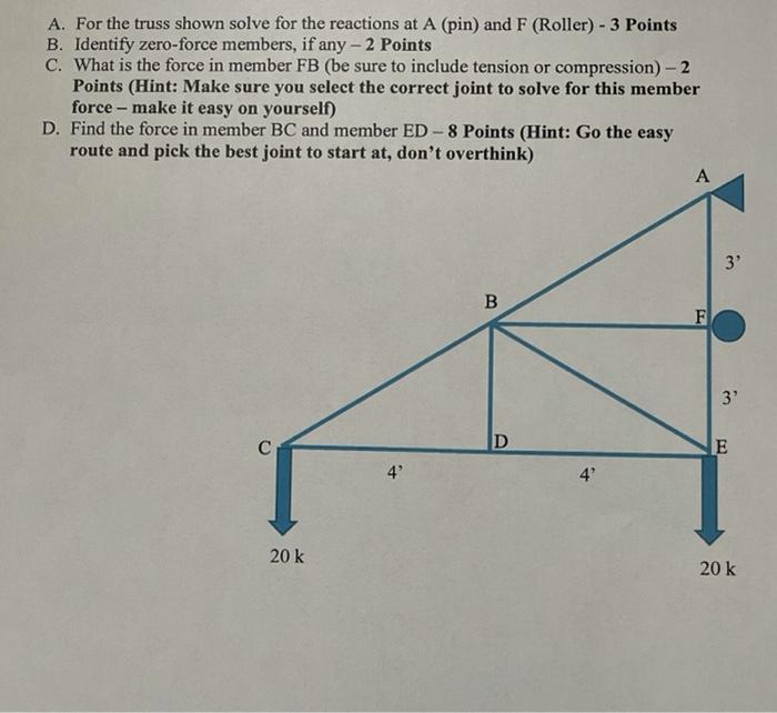 Solved A. For the truss shown solve for the reactions at A | Chegg.com