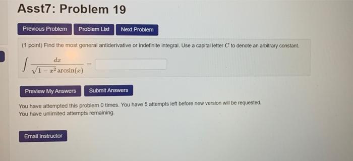 Solved Asst7: Problem 19 Previous Problem Problem List Next | Chegg.com