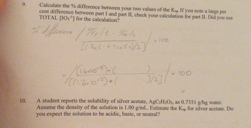 Solved 9. Calculate the % difference between your two values | Chegg.com