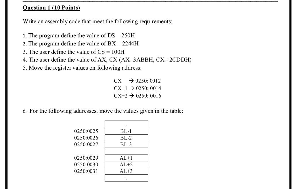 Solved Write An Assembly Code That Meet The Following | Chegg.com