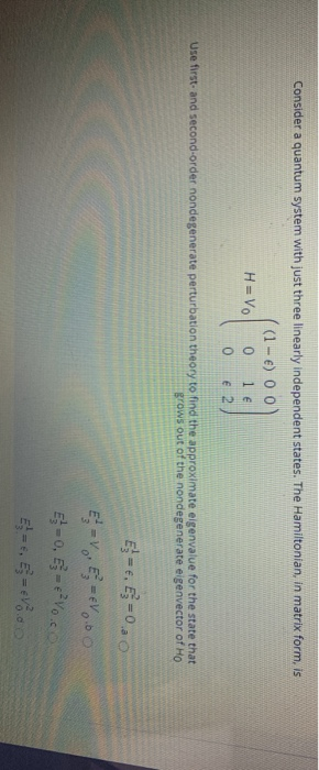 Solved Consider a quantum system with just three linearly | Chegg.com