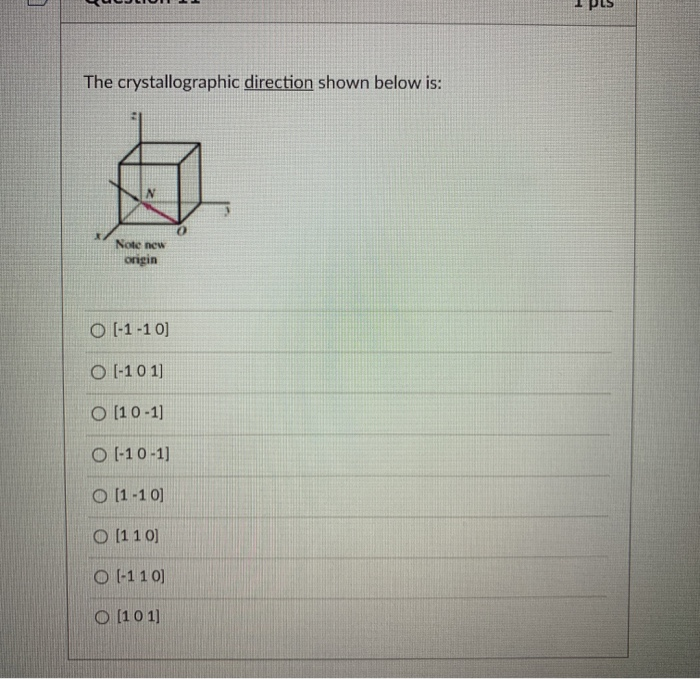 Solved 1 The Crystallographic Direction Shown Below Is: N | Chegg.com