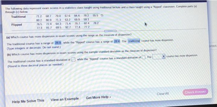 Solved The following data represent exam scores in a | Chegg.com