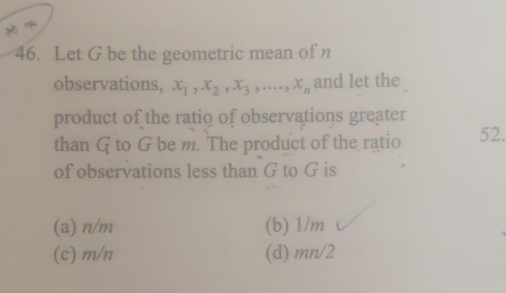 16. Let G Be The Geometric Mean Of N Observations, | Chegg.com