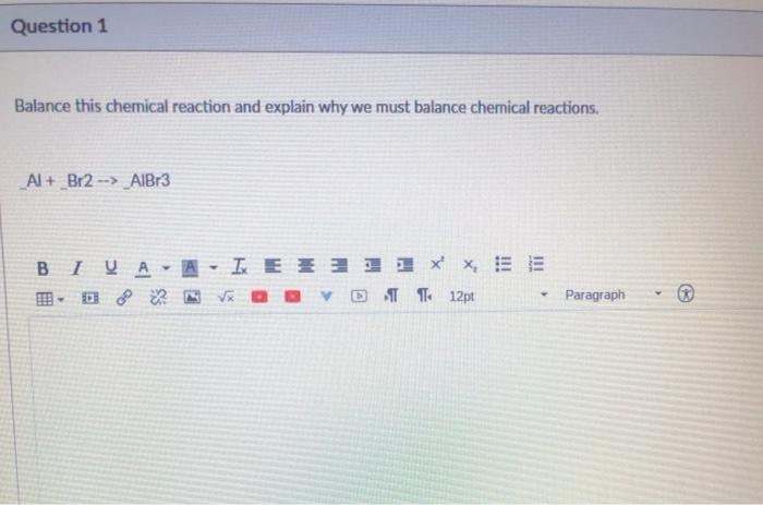 Solved Question 1 Balance this chemical reaction and explain | Chegg.com