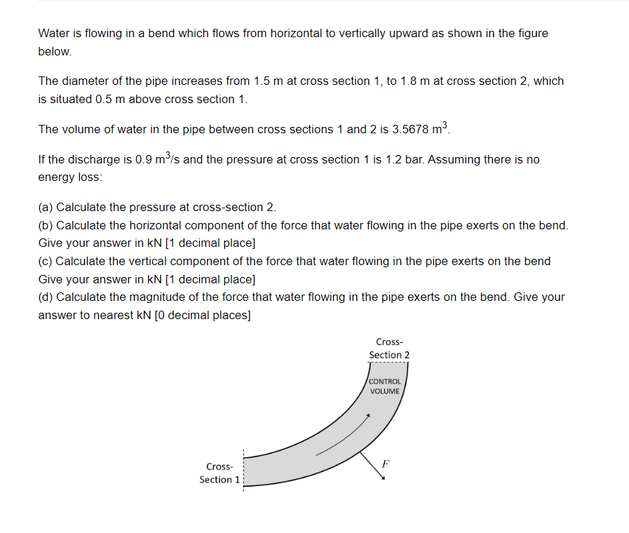 Solved Water is flowing in a bend which flows from | Chegg.com