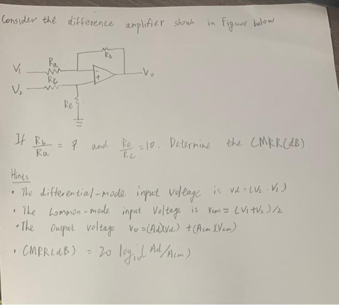 Solved Consider The Difference Amplifier Shown In Figure | Chegg.com