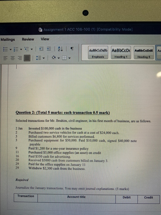 Solved Assignment 1 ACC 106-100 (1) Compatibility Mode) | Chegg.com