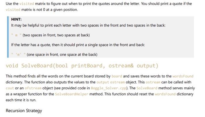 boggle test in c++ (dictionary done with prefix | Chegg.com
