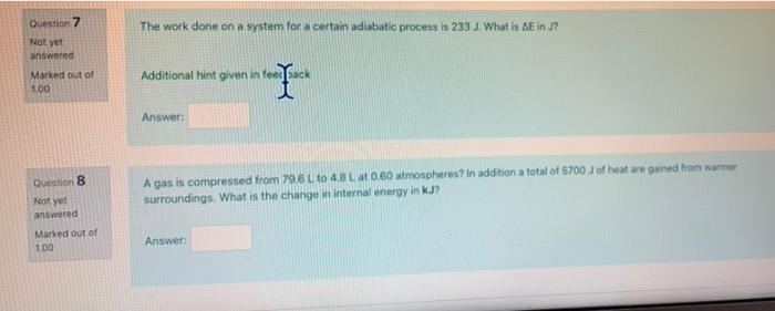 Solved Question 7 The work done on a system for a certain | Chegg.com