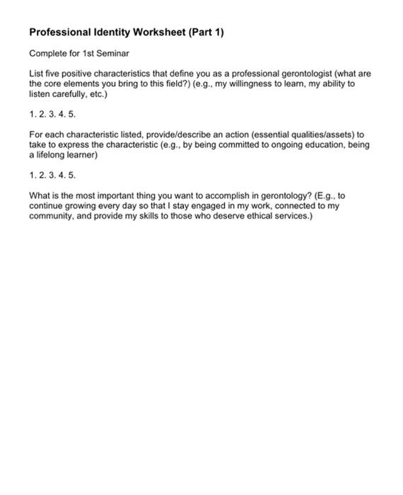 Solved Professional Identity Worksheet (Part 1) Complete for | Chegg.com