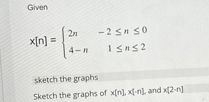 Given x[n]={2n4−n−2≤n≤01≤n≤2 sketch the graphs Sketch | Chegg.com