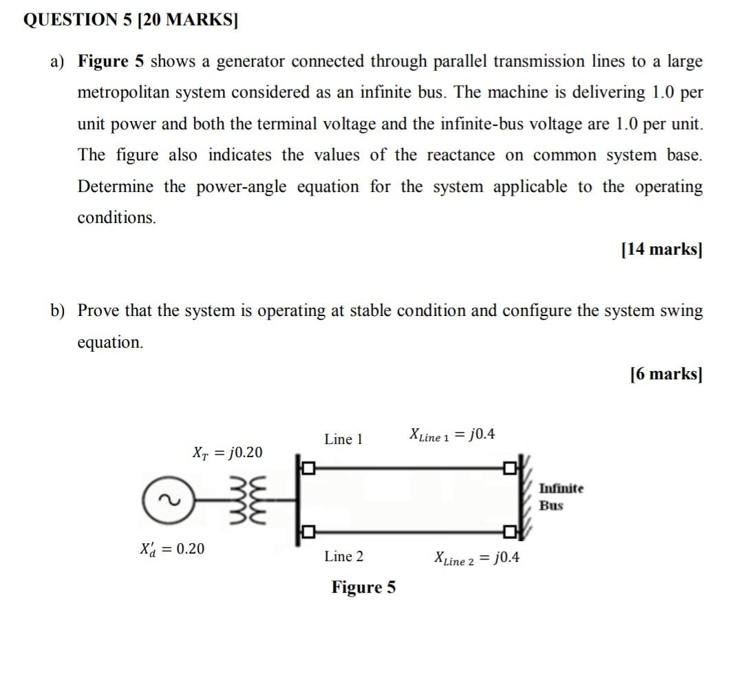 Solved QUESTION 5 [20 MARKS] a) Figure 5 shows a generator | Chegg.com