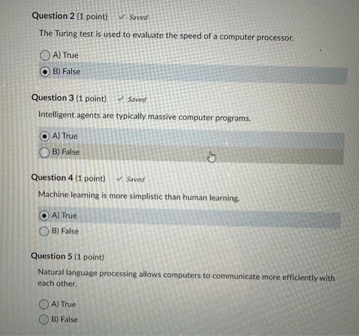 Solved The Turing test is used to evaluate the speed of a | Chegg.com