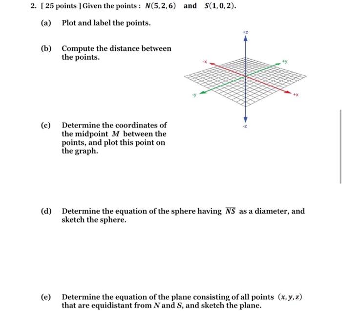Solved 2. [ 25 points ] Given the points : N(5,2,6) and | Chegg.com