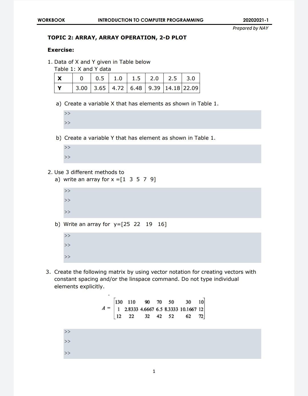 Solved WORKBOOK INTRODUCTION TO COMPUTER PROGRAMMING | Chegg.com