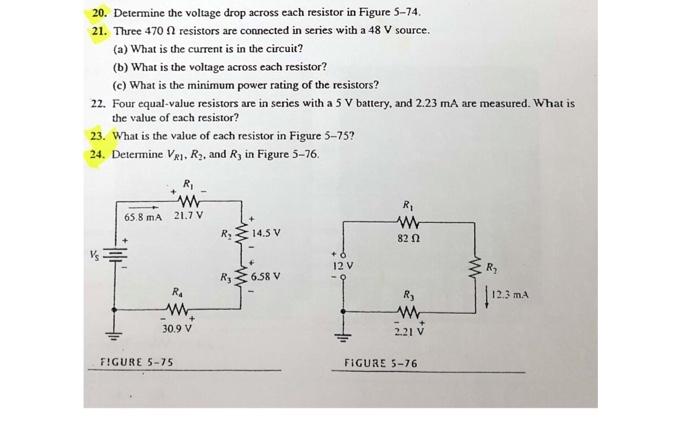 Solved 20 Determine The Voltage Drop Across Each Resistor 0258