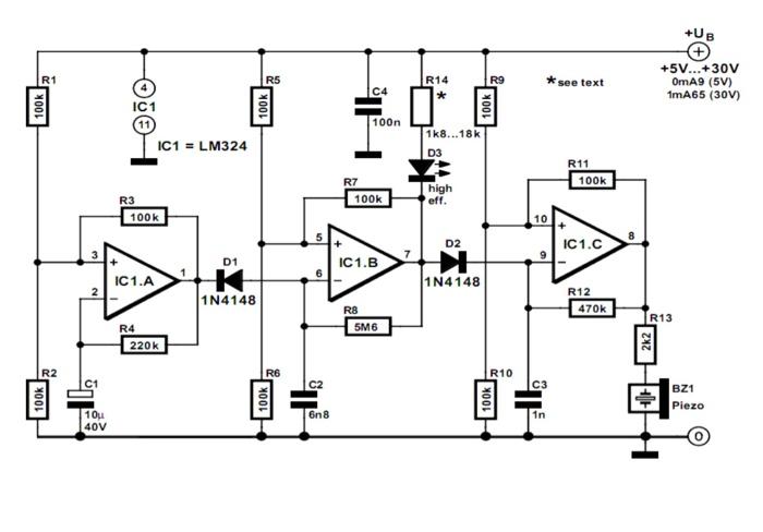 Solved +UB R1 R5 R9 R14 * *see text +5V...+30V OmA9 (5V) | Chegg.com