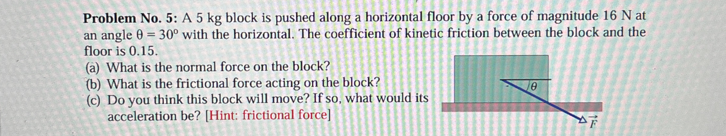 Solved Problem No. 5: A 5 ﻿kg block is pushed along a | Chegg.com
