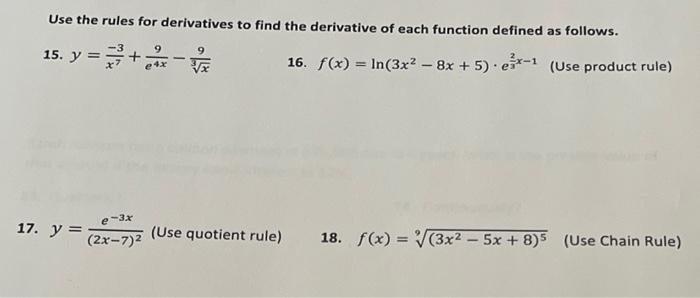 Solved Find the derivatives of each function defined as | Chegg.com