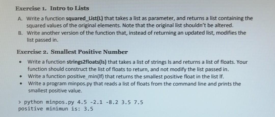 Solved Exercise 1. Intro to Lists A. Write a function | Chegg.com