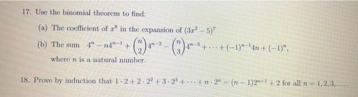 Solved 17. Use the binomial theorem to find: (a) The | Chegg.com