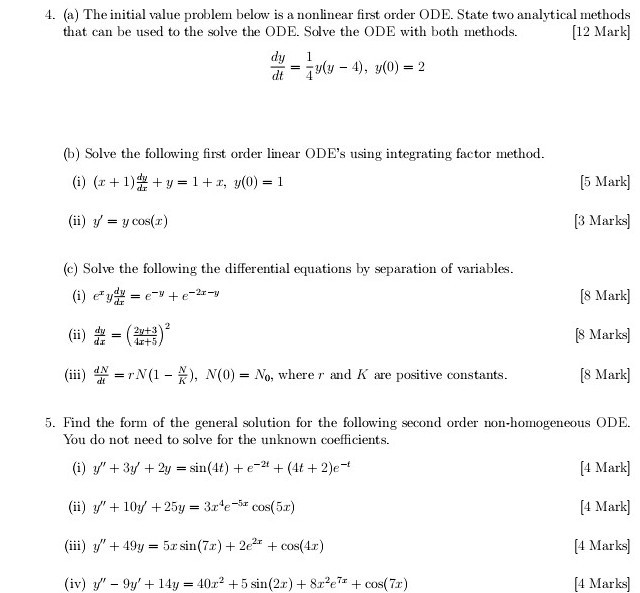 Solved 4. (a) The initial value problem below is a nonlinear | Chegg.com