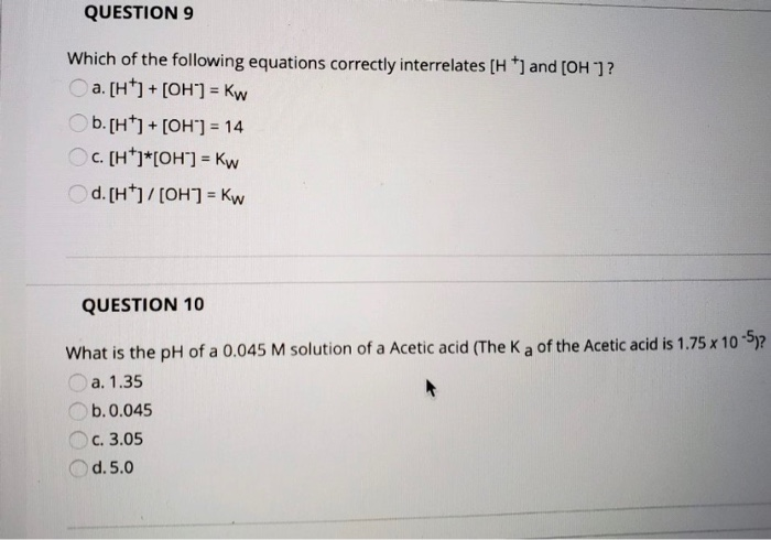 Solved Question 9 Which Of The Following Equations Correc Chegg Com