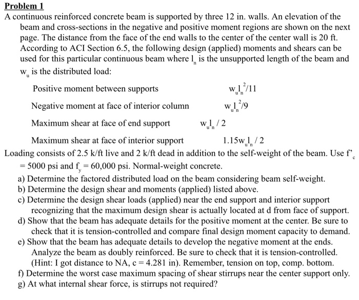 Problem 1 A continuous reinforced concrete beam is | Chegg.com