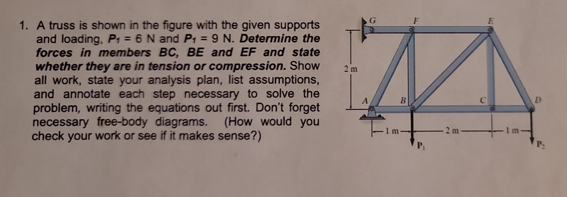 Solved 1. A truss is shown in the figure with the given | Chegg.com
