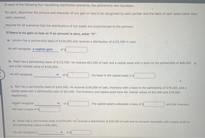 Solved In each of the following four liquidating | Chegg.com