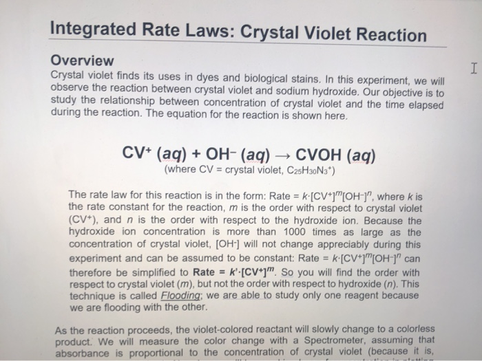 Integrated Rate Laws Crystal Violet Reaction I