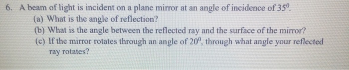 Solved 6. A beam of light is incident on a plane mirror at | Chegg.com